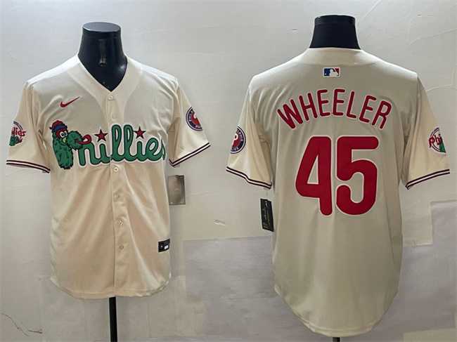 Men%27s Philadelphia Phillies #45 Zack Wheeler Cream Phanatic Limited Stitched Jersey->philadelphia phillies->MLB Jersey